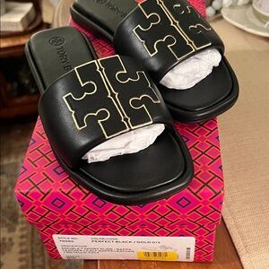 Tory Burch Black and Gold Sandals